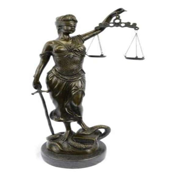 Blind Justice Lady Bronze Sculpture on Marble Base Statue