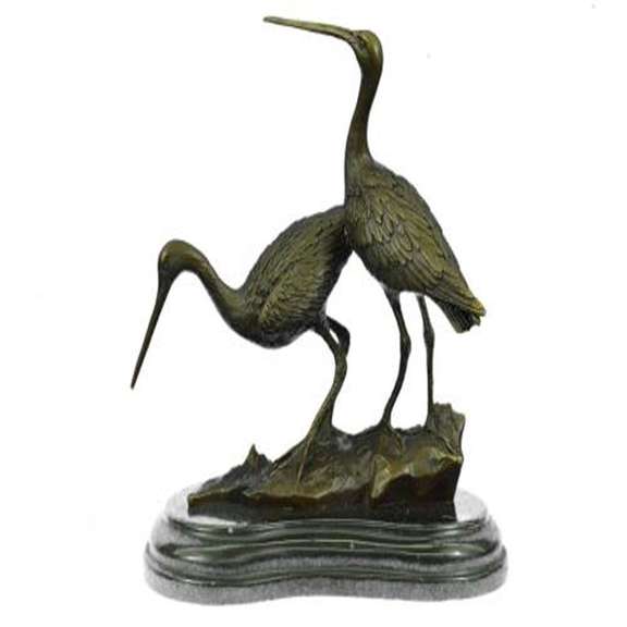 Two Wildlife Cranes Pond Bronze Sculpture