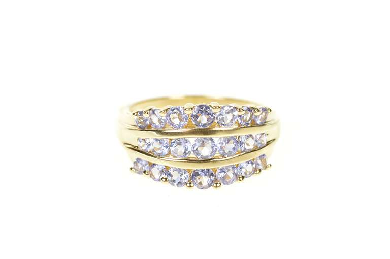 14K Yellow Gold Tiered Row Tanzanite Graduated Statement Band Ring