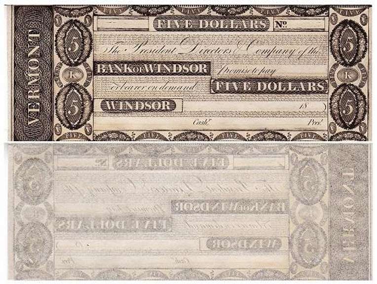 Crisp Exceptional 1800'S $5 Note Bank Of Windsor Vermont!