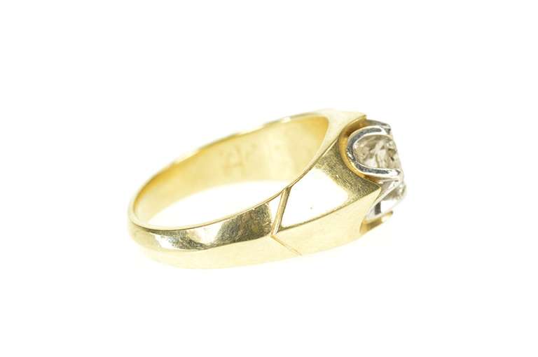 14K Yellow Gold 0.78 Ct 1940s Diamond Solitaire Men's Wedding Ring
