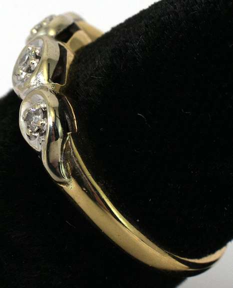 Petite Two-Tone 14KT Gold Band with Diamond Accents