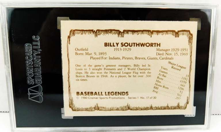 1980 Billy Southworth Graded Baseball Card