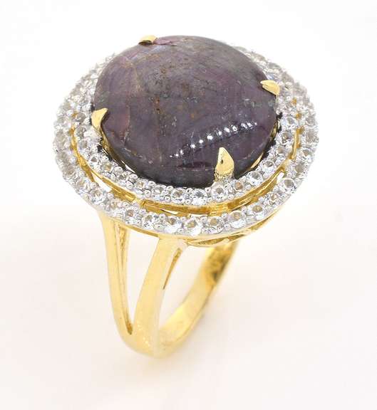 Extremely Rare Unheated Huge 16.61CTS Star Ruby & White Sapphire Ring in Vermeil