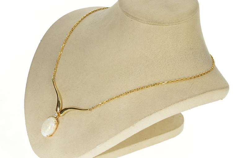 14K Yellow Gold Natural Opal Diamond Chevron Statement Necklace
