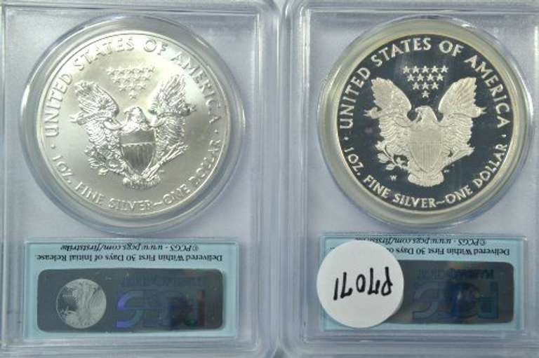2 Special 2011 $1 Silver Eagles PCGS MS69 & PR69DCAM