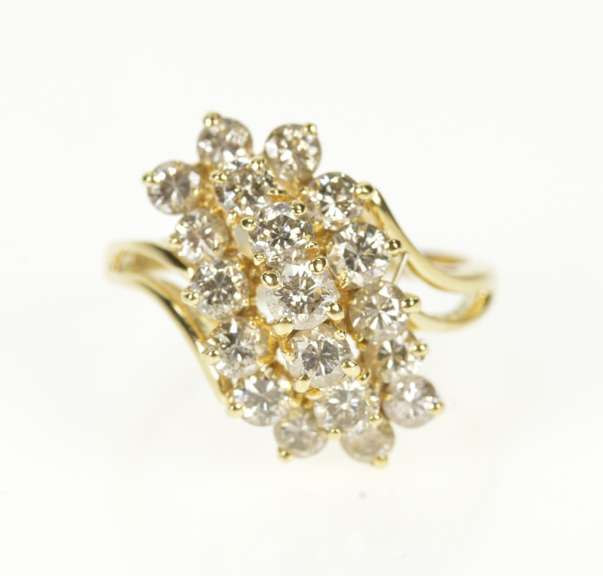 14K Yellow Gold 1.78 Ctw Wavy Diamond Cluster Cocktail Ring