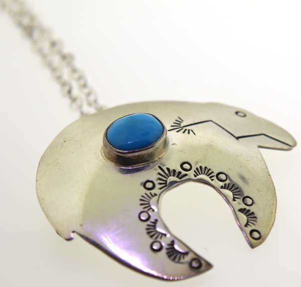 Sterling Silver Bear Turquoise Necklace