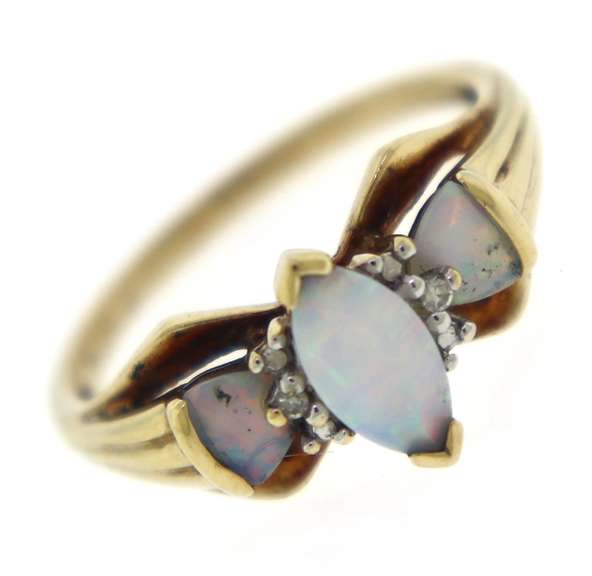 Pretty Synthetic Opal and Diamond Accent Ring