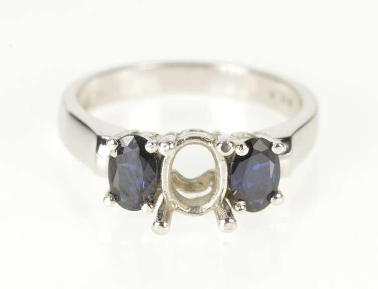 Platinum Oval Prong Sapphire Accent Engagement Setting Ring