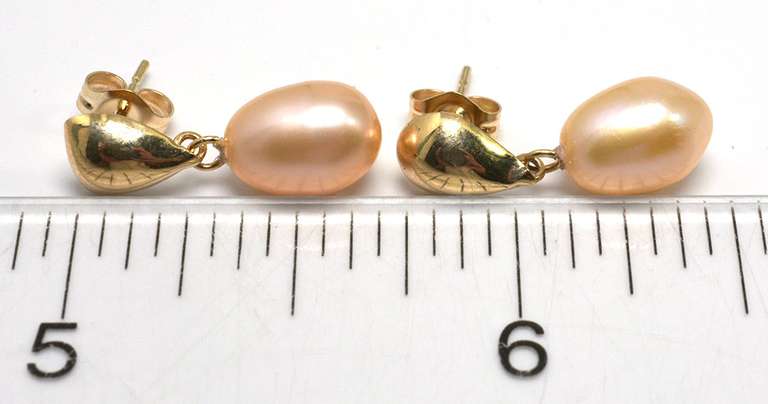 Elegant 14KT Yellow Gold Pearl Teardrop Earrings