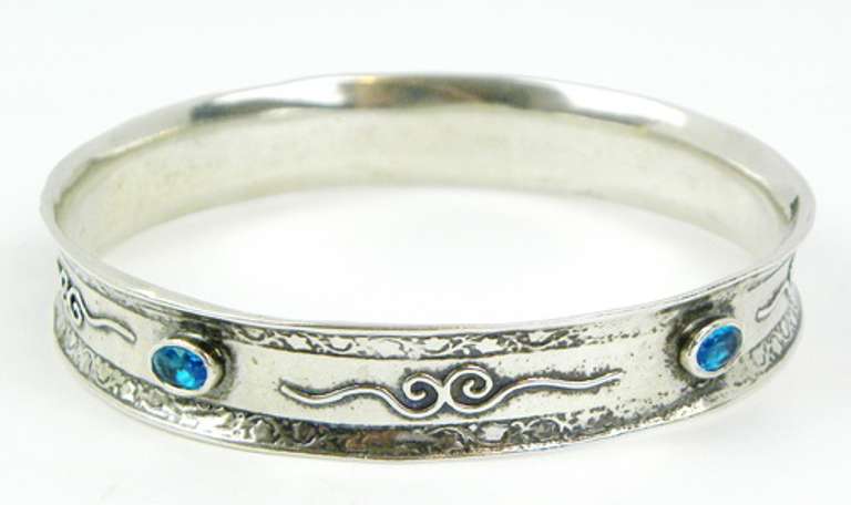 Signed Sterling Bangle with Blue Stones