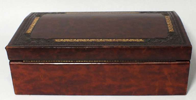 Horchow Leather Jewelry Box with engraved leaf details