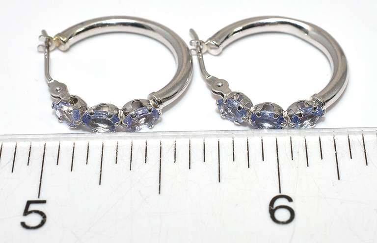 Tanzanite Hoop Earrings in White Gold