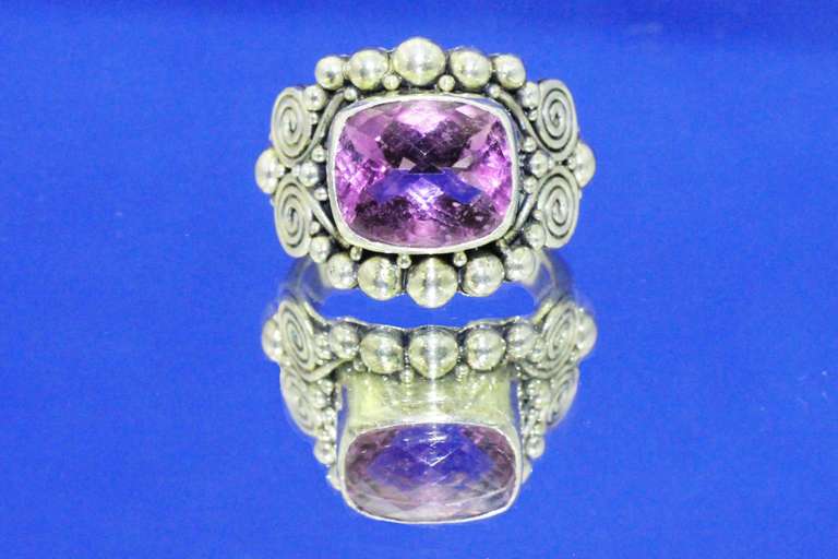 Bright Natural Amethyst in Sterling Ring