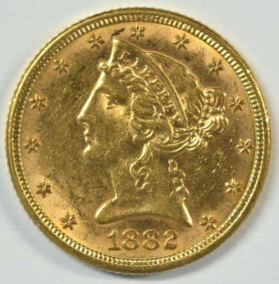 Fully struck and lustrous 1882 US $5 Liberty Gold Piece