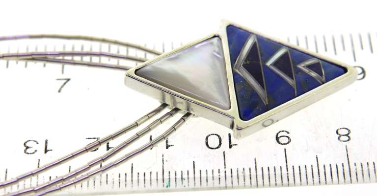 Sterling Silver 2 Triangle Mother of Pearl & Lapis Necklace
