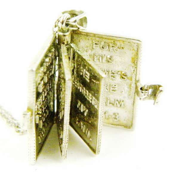 Vintage Sterling Bible w/Prayer Locket & Chain