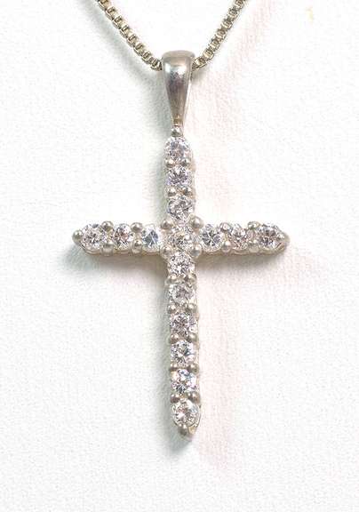 Sterling Silver CZ Cross Pendant & Chain