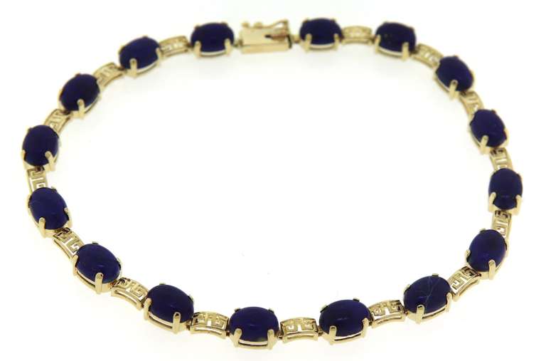 Exciting Oval Lapis Greek Key Line Bracelet