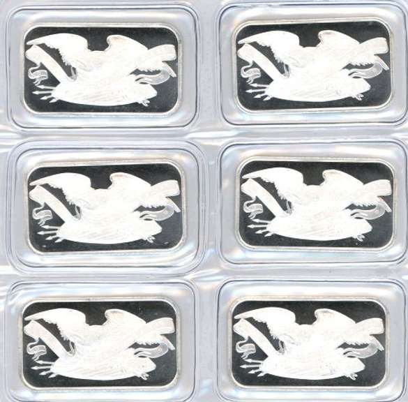 6 Special SilverTowne pure .999 fine sealed silver bars