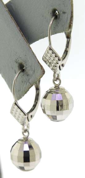 Simple White Gold Faceted Ball Dangle Earrings