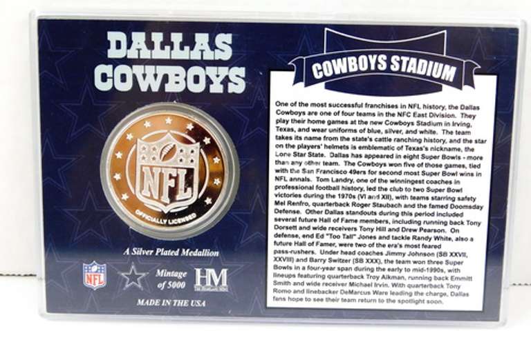 Dallas Cowboys NFL Silverplated Medallion & Card