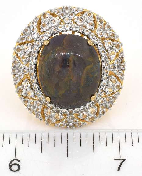 Captivating Enormous 28.64 CTS Ruby & White Sapphire Ring in Vermeil