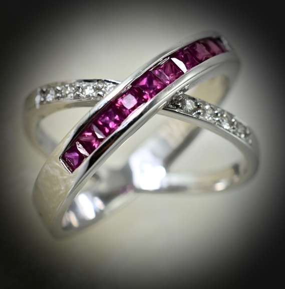 Architectural 18K Ruby & Diamond Bypass Ring