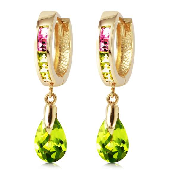 Solid Yellow Gold Green Act Cubic Zirconia Earrings