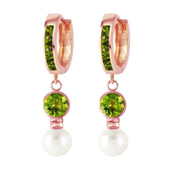 Rose Gold Huggie Earrings Pearl Peridot