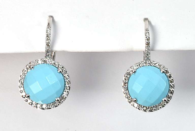 Stylish Turquoise and Diamond Earrings in 14K WG