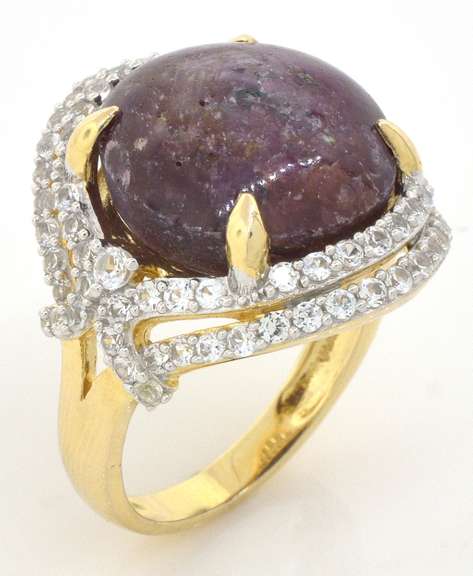 Powerful Massive 16.59CTS Star Ruby & White Sapphire Ring in Sterling Silver