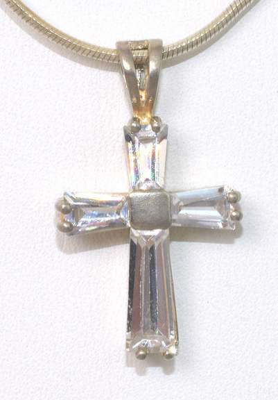 Cross Pendant with CZs and Chain in Sterling Silver