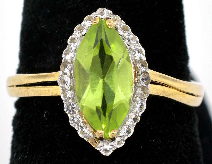 Beautiful Peridot & White Topaz Ring in Vermeil