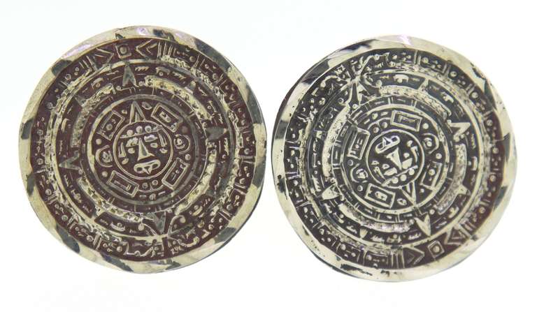 Aztec Round Sterling Silver Cufflinks
