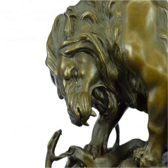 Lion and Snake Bronze Sculpture on Marble Base Statue