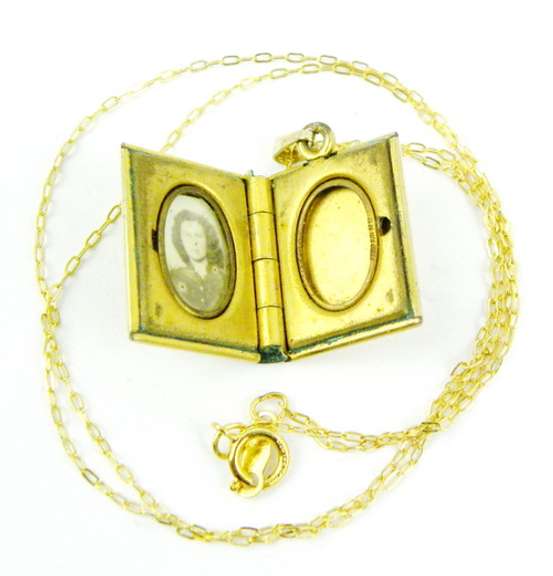 Vintage Gold Filled Book Locket & Chain