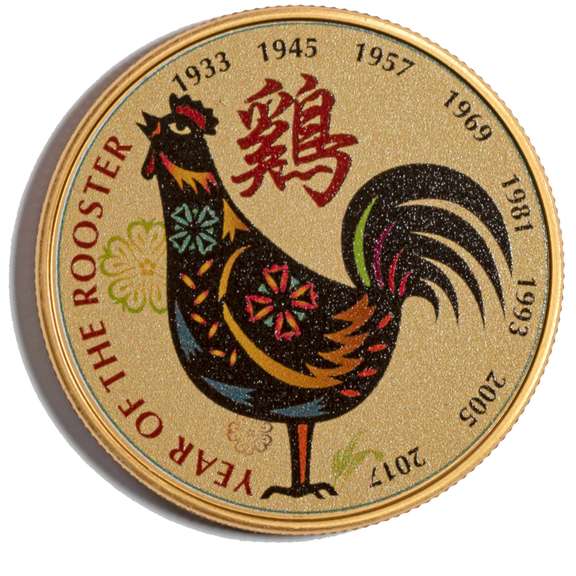 2012 Color7 24 K On Top Of 1 Troy Ounce Silver Lunar Rooster Proof