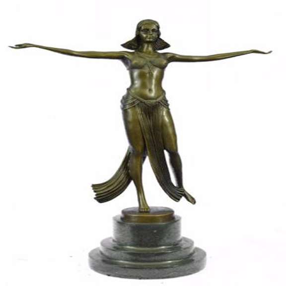 Belly Dancer Bronze Figurine on Marble Base Sculpture