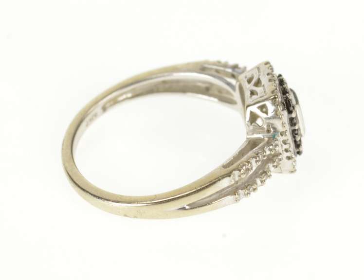 10K White Gold Black & White Diamond Halo Promise Engagement Ring