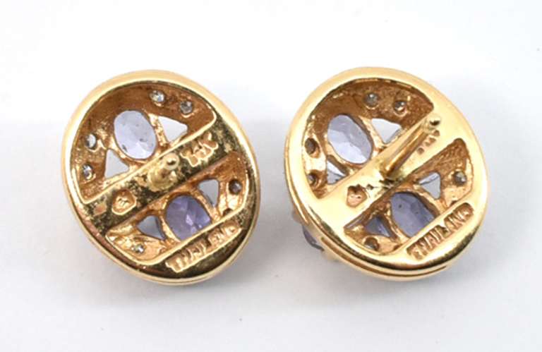 Cute Iolite and Diamond Stud Earrings