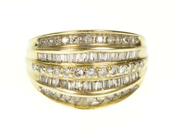 10K Yellow Gold Diamond Encrusted Tiered Statement Band Ring
