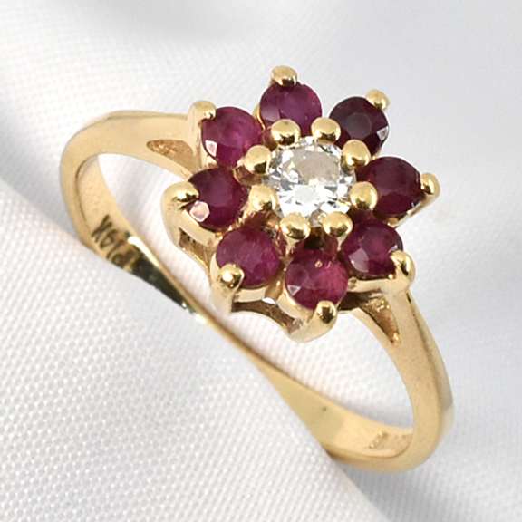 Ruby & Diamond Flower Style Ring