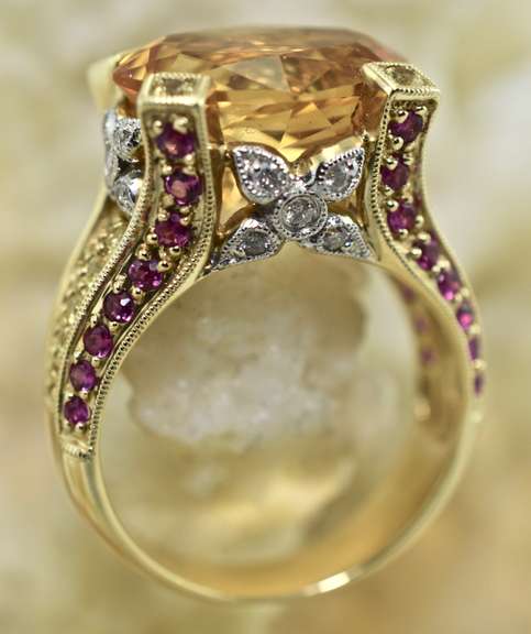 Fabulous 14K Citrine, Ruby, & Diamond Ring
