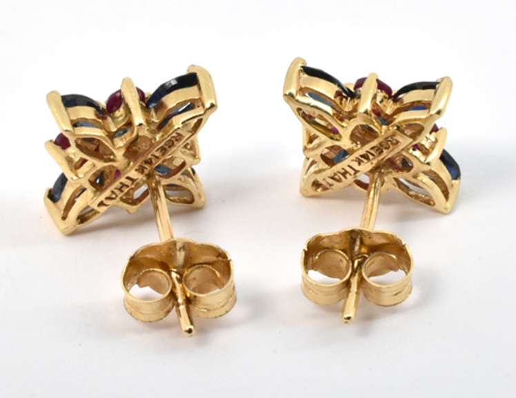 Cute Sapphire & Ruby Cluster Earrings