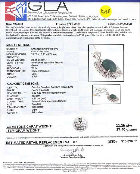 Exquisite Massive 28.44CTW Emerald & Sapphire Necklace in Sterling Silver