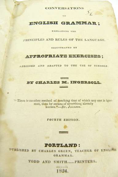 1824 Ingersoll's English Grammar Antique Book
