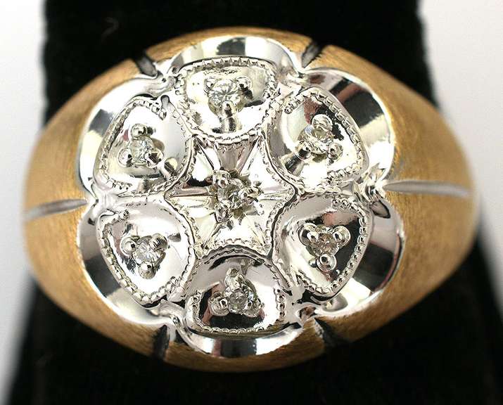 Mens Two Tone Gold Ring with Diamond Accents