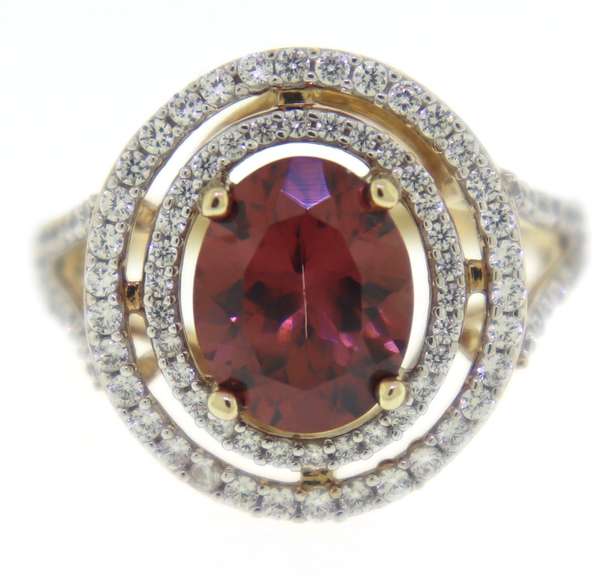 Lustrous Tourmaline w Diamond Double Halo Ring